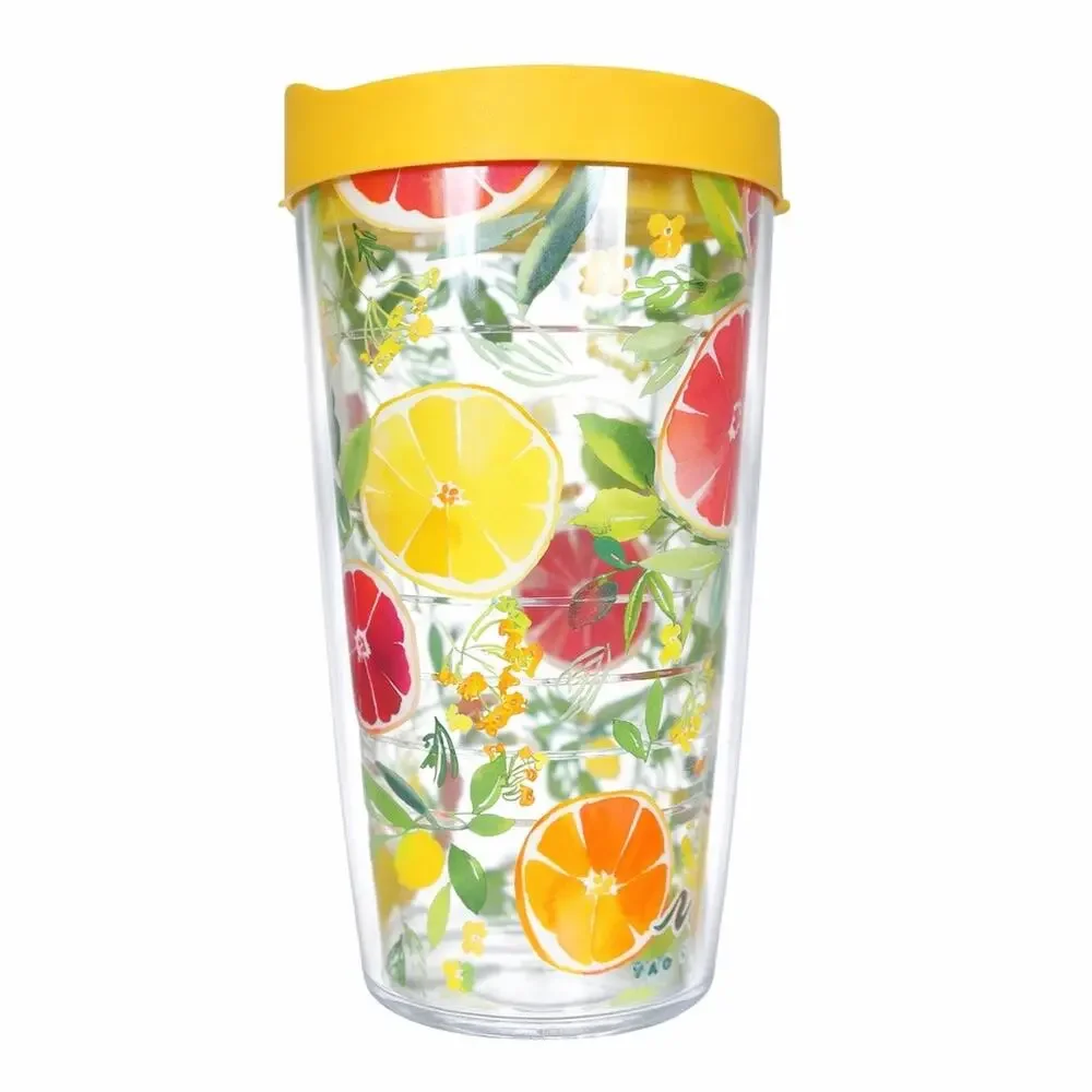 Tervis Yao Cheng Citrus 16 oz Tumbler Yellow Lid Floral